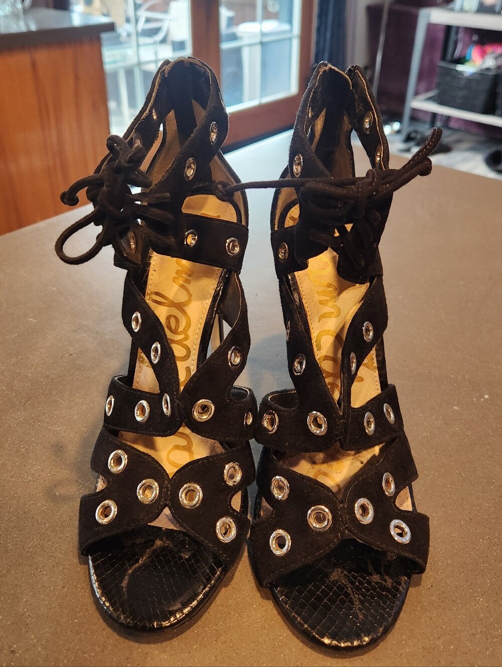 Sam Edelman Black Grommet Lace-Up Women's Heels